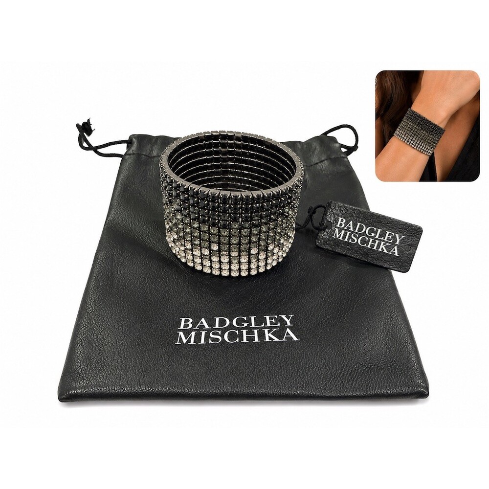 Badgley Mischka Ombre Crystal Stretch Cuff Bracelet Wide Black Silver statement